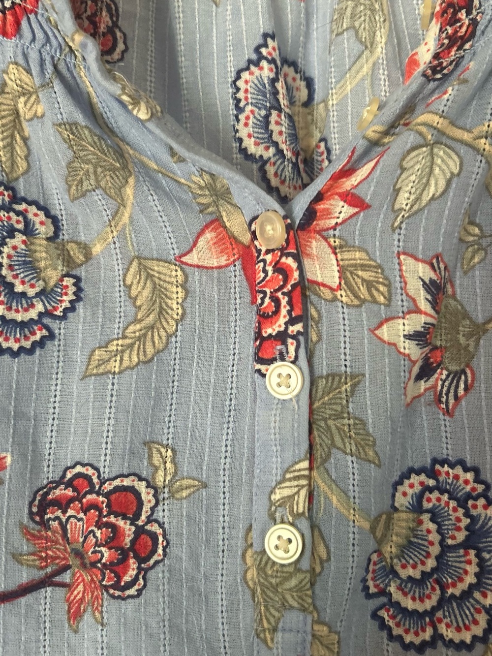 LOFT Blue Floral Henley Blouse - Picture 2 of 12